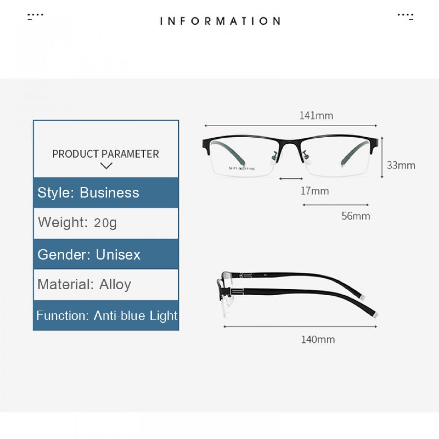 Half Rim Business Style Black Alloy Frame Prescription Optical Glasses For Men Women