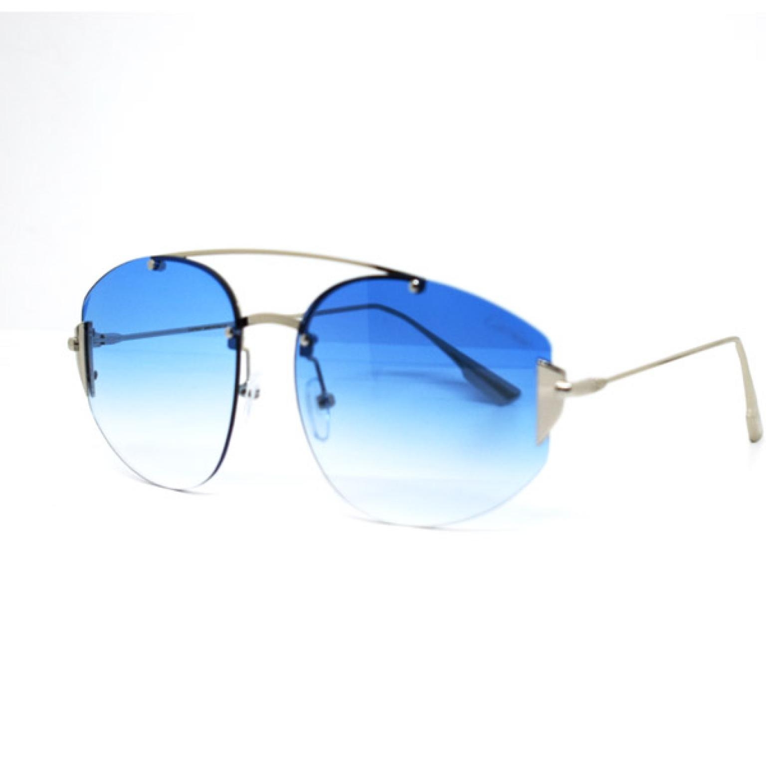 Ladies Trendy Sunglass Blue Lens With Silver Frame For Women |SGM-90|