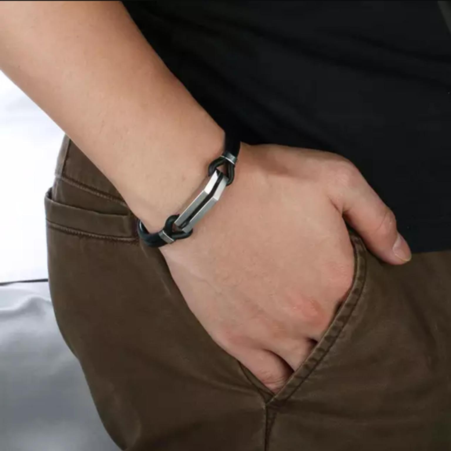 2019 New Bracelet Men Fashion Cuff Leather Bracelet Stainless Steel Charm Bracelet For Men Jewelry Gift