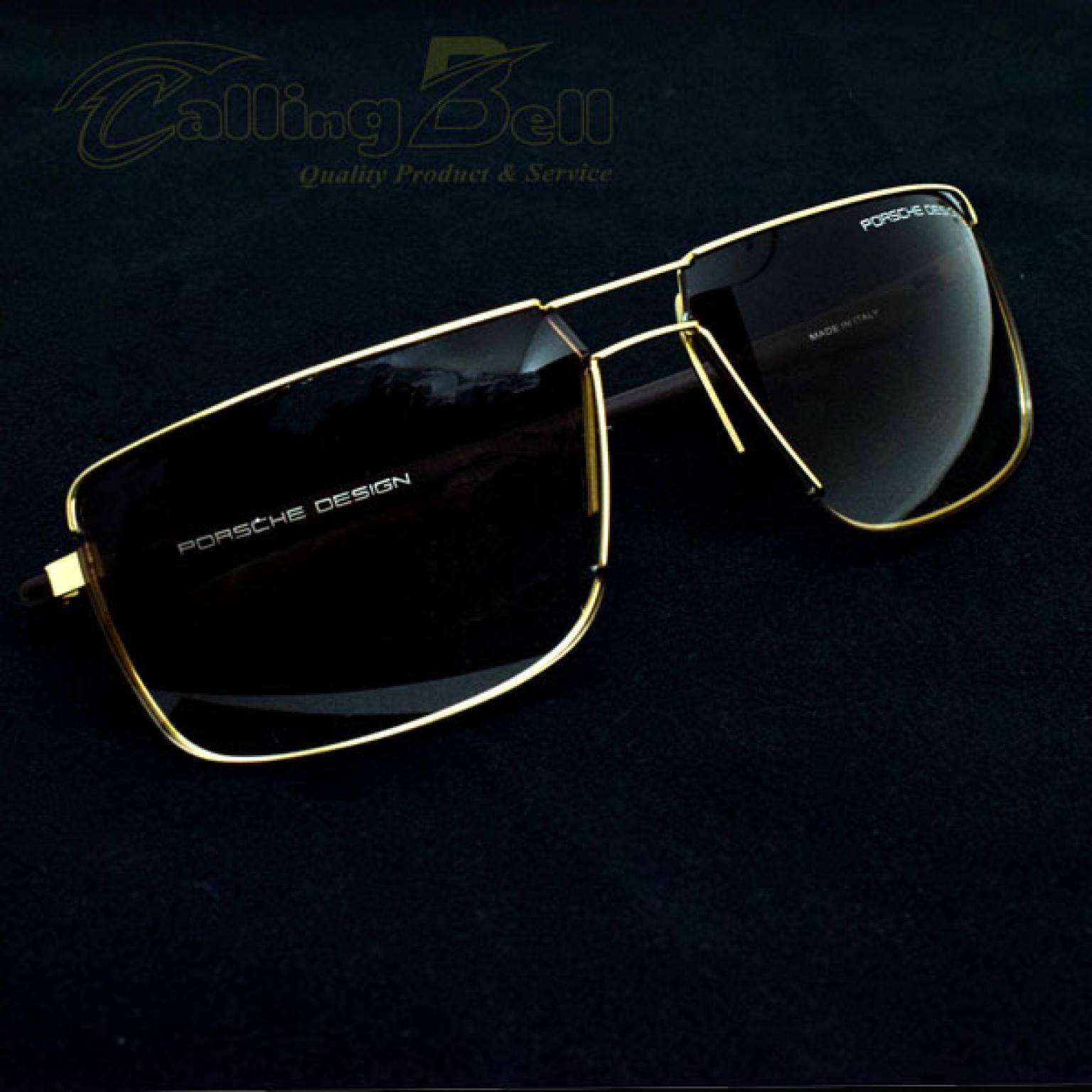 Premium Quality Polycarbonate Lens For Men Women Rectangular Brown With Golden Trendy Fashionable Sunglasses Driving Glasses