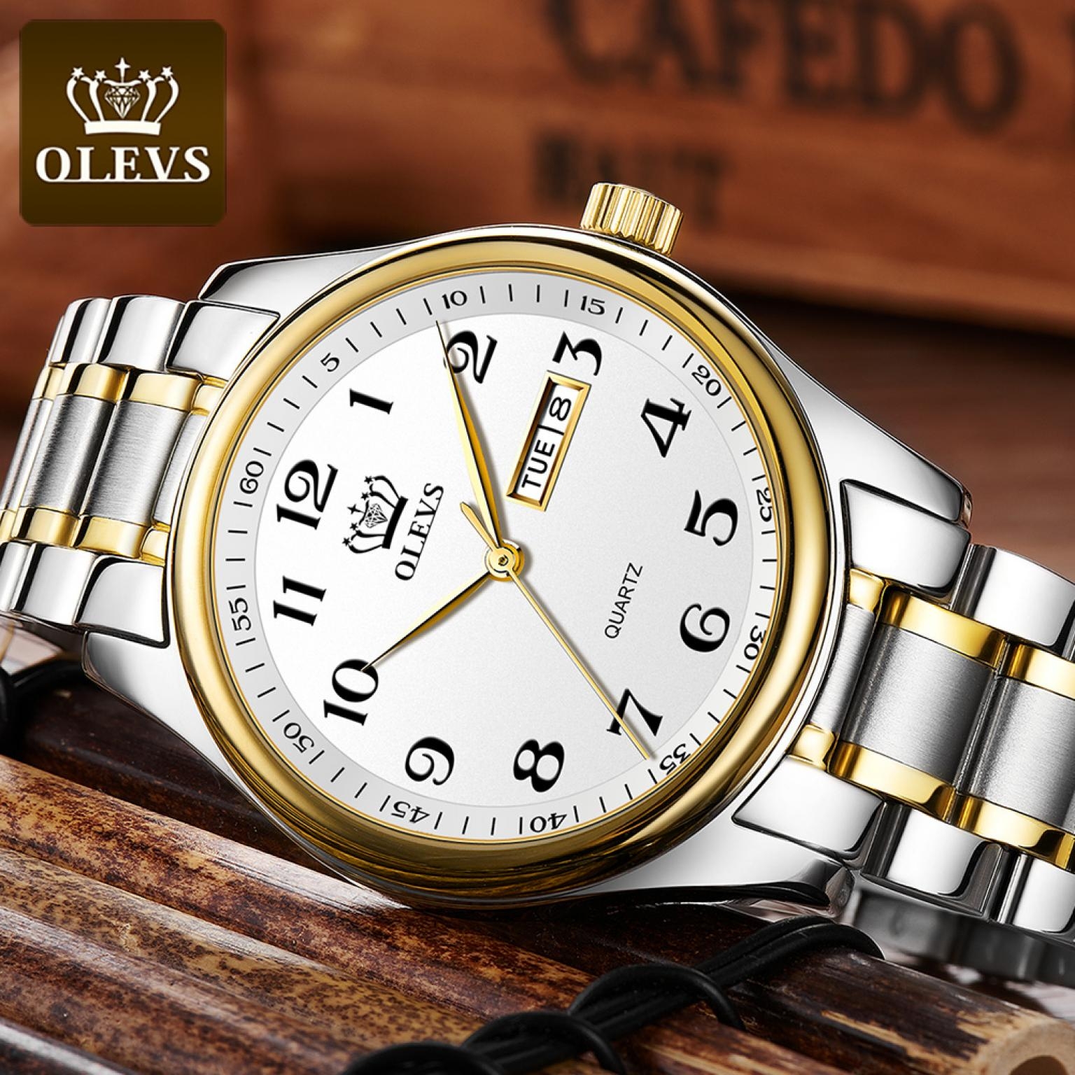 ORIGINAL OLEVS Fashion Stainless Steel Japan Quartz Analog Day Date Watches Luminous Number Design Wholesale Men's Wrist Watch(OLEVS 5567 )