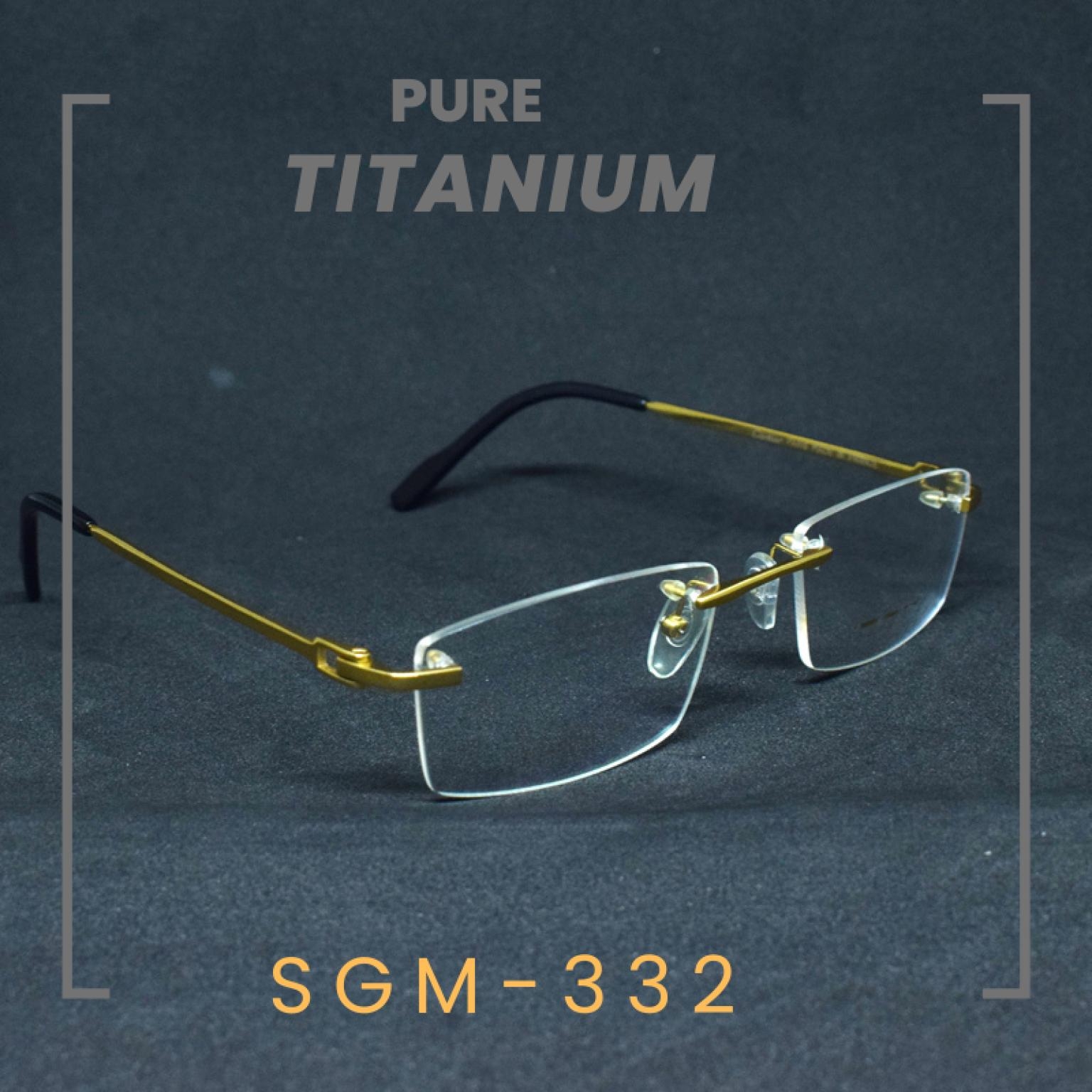 Pure Titanium Golden Rim Less Prescription Eye Glasses For Men Women Rectangular Power Frame 