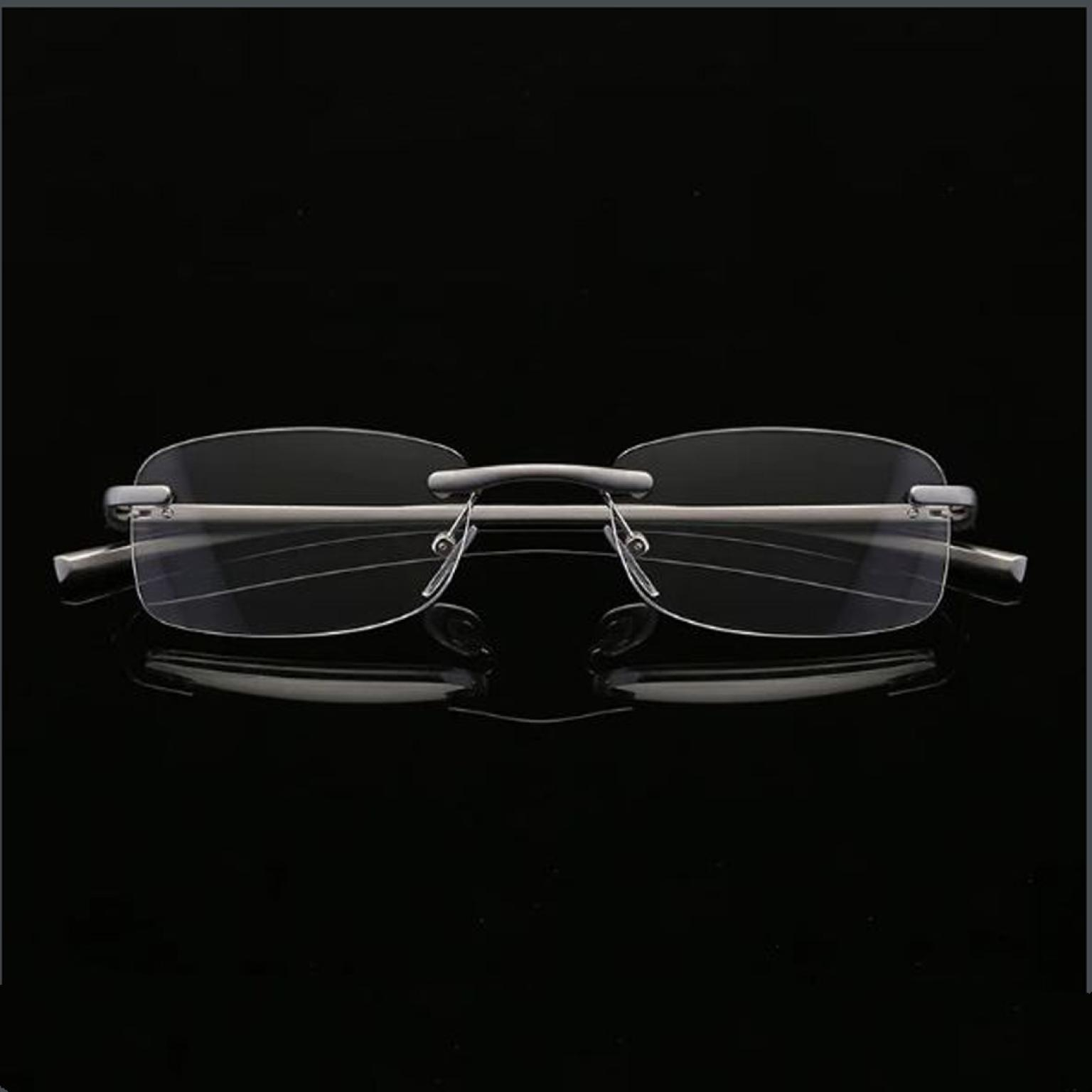 Rimless Frame With Metal Body Optical Reading Eye Glasses Silver Gun Color