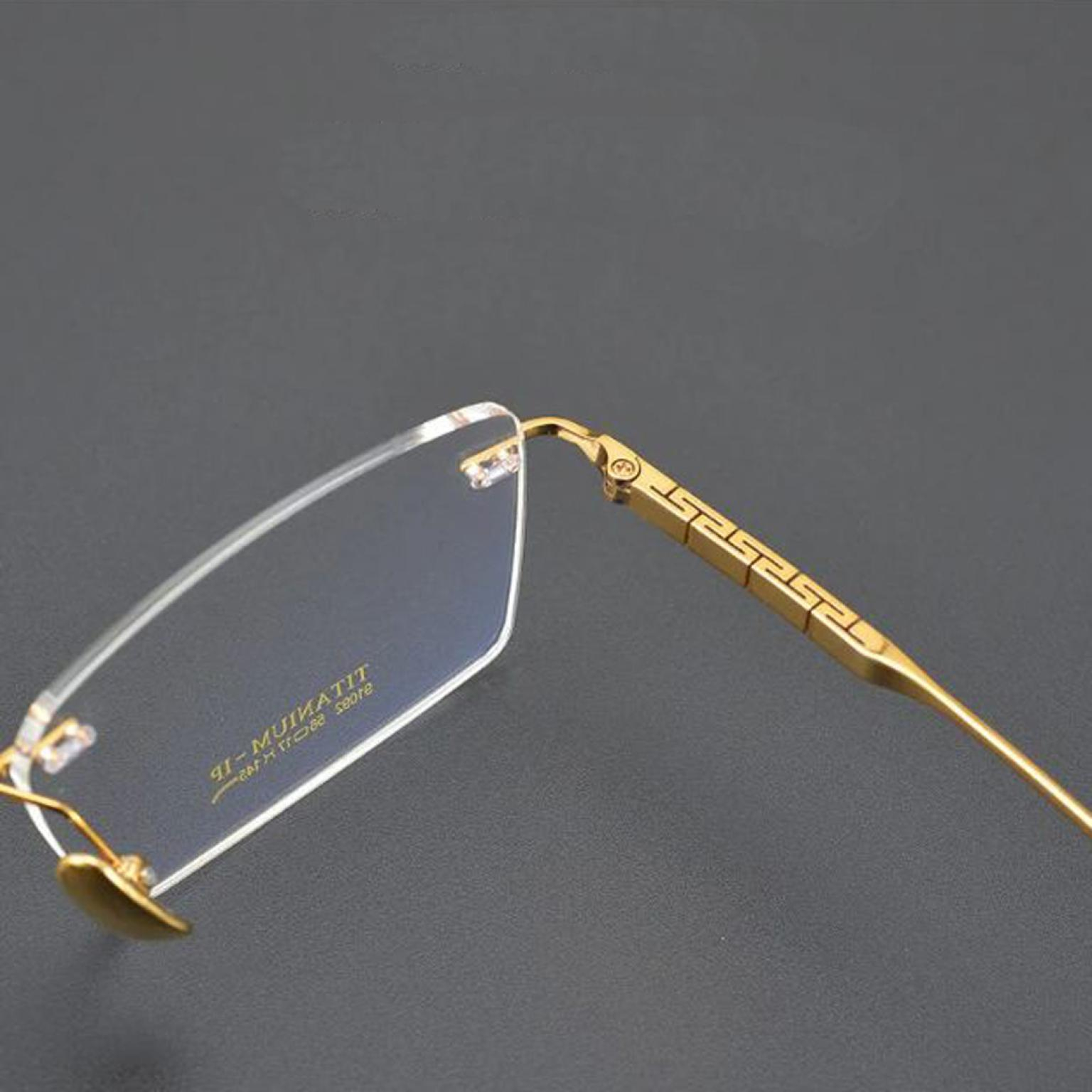 Rimless Golden Titanium Optical Frame With Anti Blue Glass
